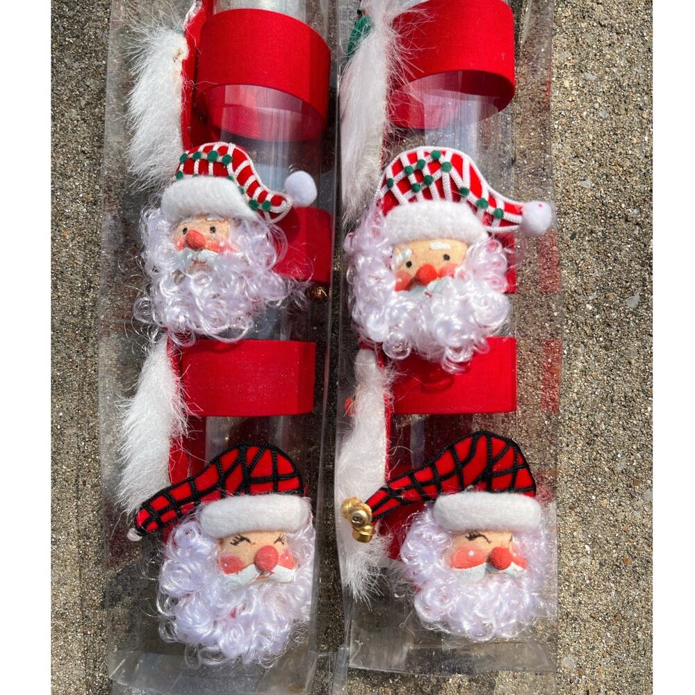 Vtg Santa Head Napkin Ring Holders Beards And Felt Hats Set Of 8 EUC